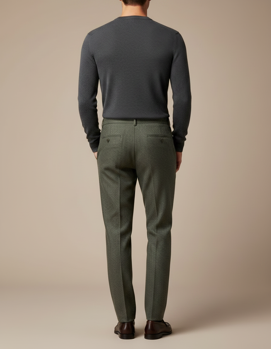 Pantalon À Pince Vert Laine Plissé Droit Homme Élégant - Kaki - vue 2