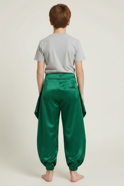 Pantalon À Pince Vert Satiné Ample Enfant - vue 2