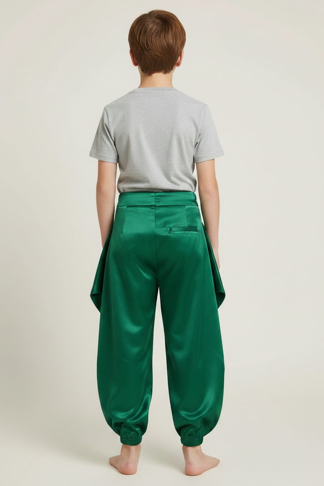 Pantalon À Pince Vert Satiné Ample Enfant - vue 2