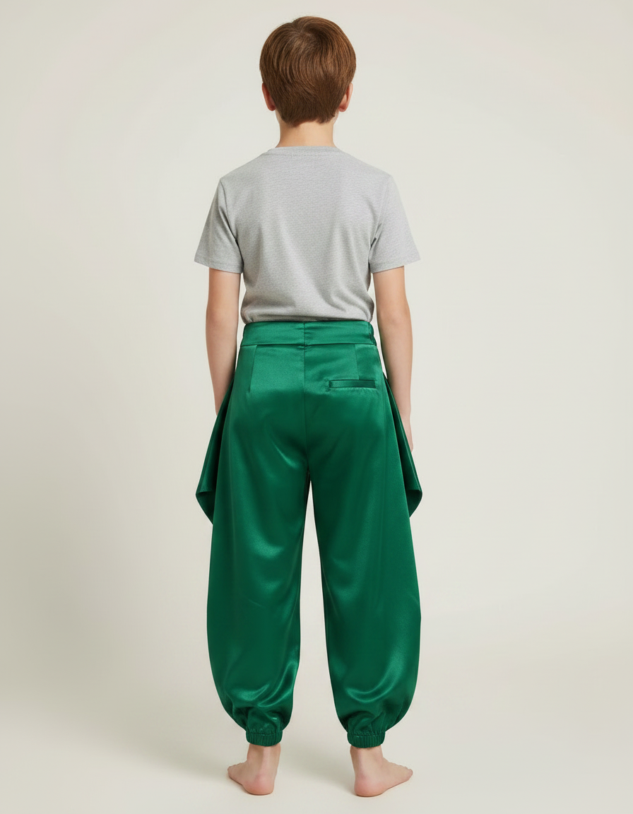 Pantalon À Pince Vert Satiné Ample Enfant - vue 2