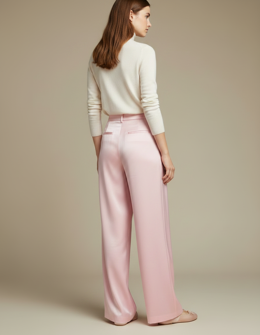 Pantalon À Pince Rose Satiné Fluide Élégant - vue 2