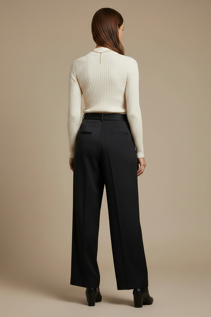 Pantalon À Pince Noir Fluide Plissé Élégant Femme - Satin - vue 2