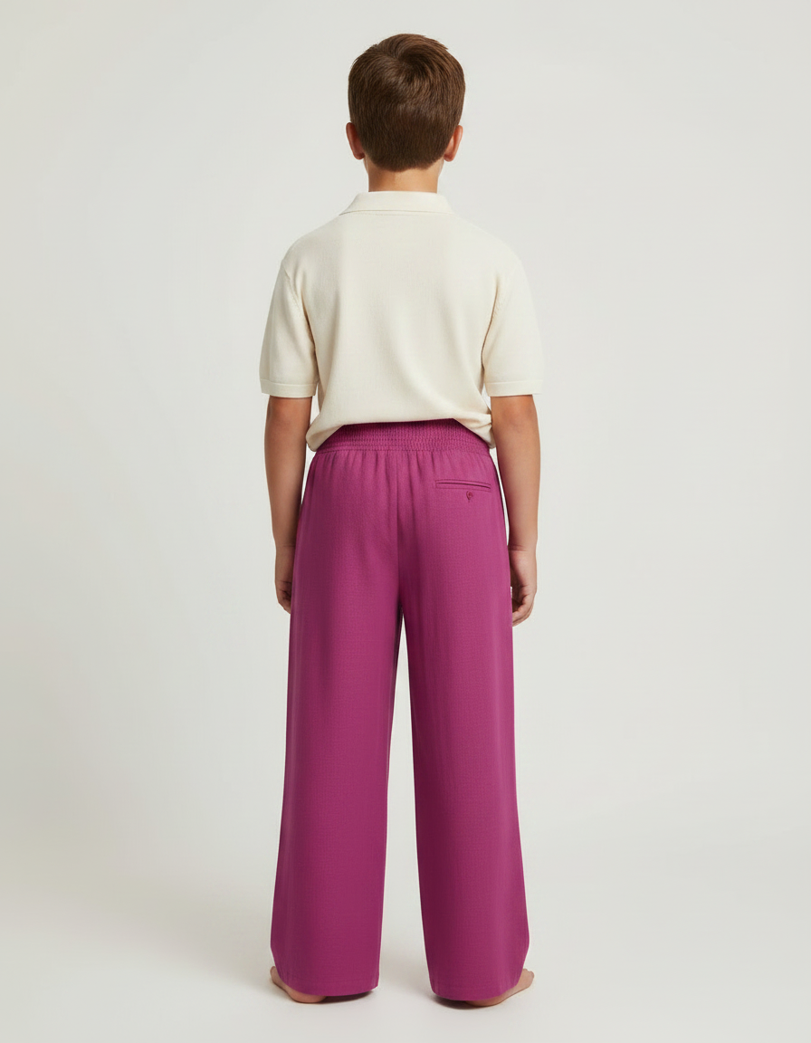 Pantalon À Pince Fuchsia Ample Plissé Confortable - Rose Lin - vue 2