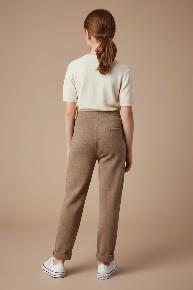 Pantalon À Pince Marron Texturé Harem Enfant - Maille - vue 2