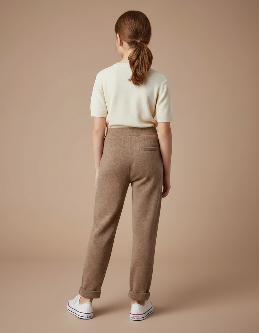 Pantalon À Pince Marron Texturé Harem Enfant - Maille - vue 2