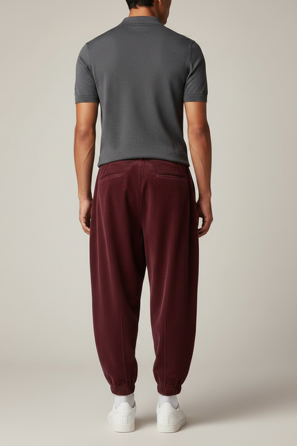 Pantalon À Pince Bordeaux Côtelé Plissé Décontracté Homme - Cordé - vue 2