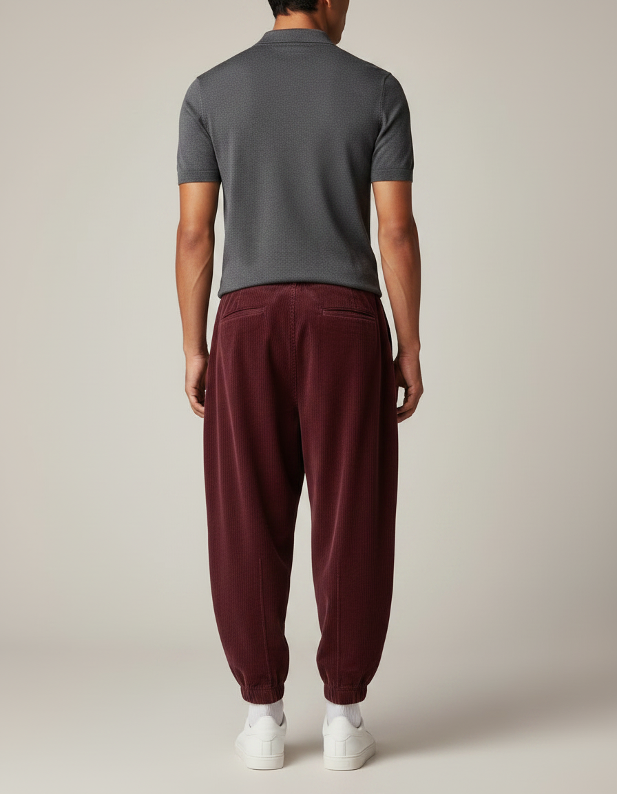 Pantalon À Pince Bordeaux Côtelé Plissé Décontracté Homme - Cordé - vue 2