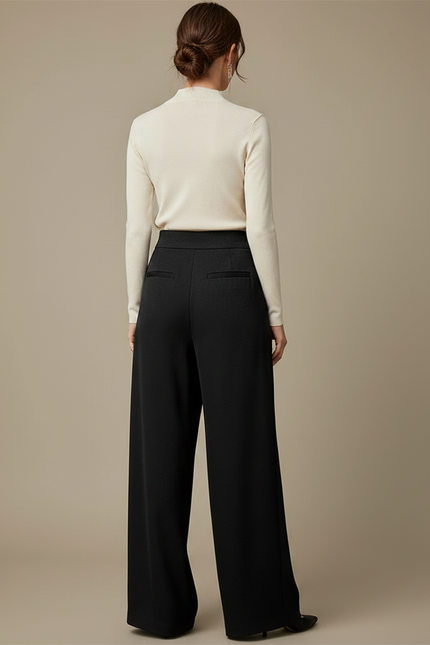 Pantalon À Pince Noir Fluide Ample Élégant - Viscose - vue 2