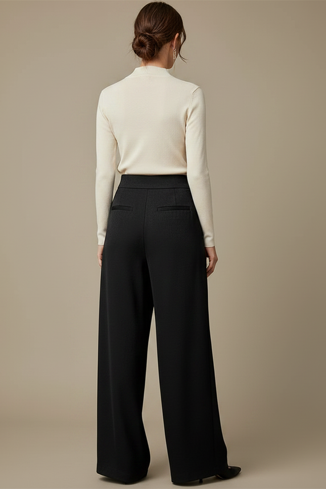 Pantalon À Pince Noir Fluide Ample Élégant - Viscose - vue 2