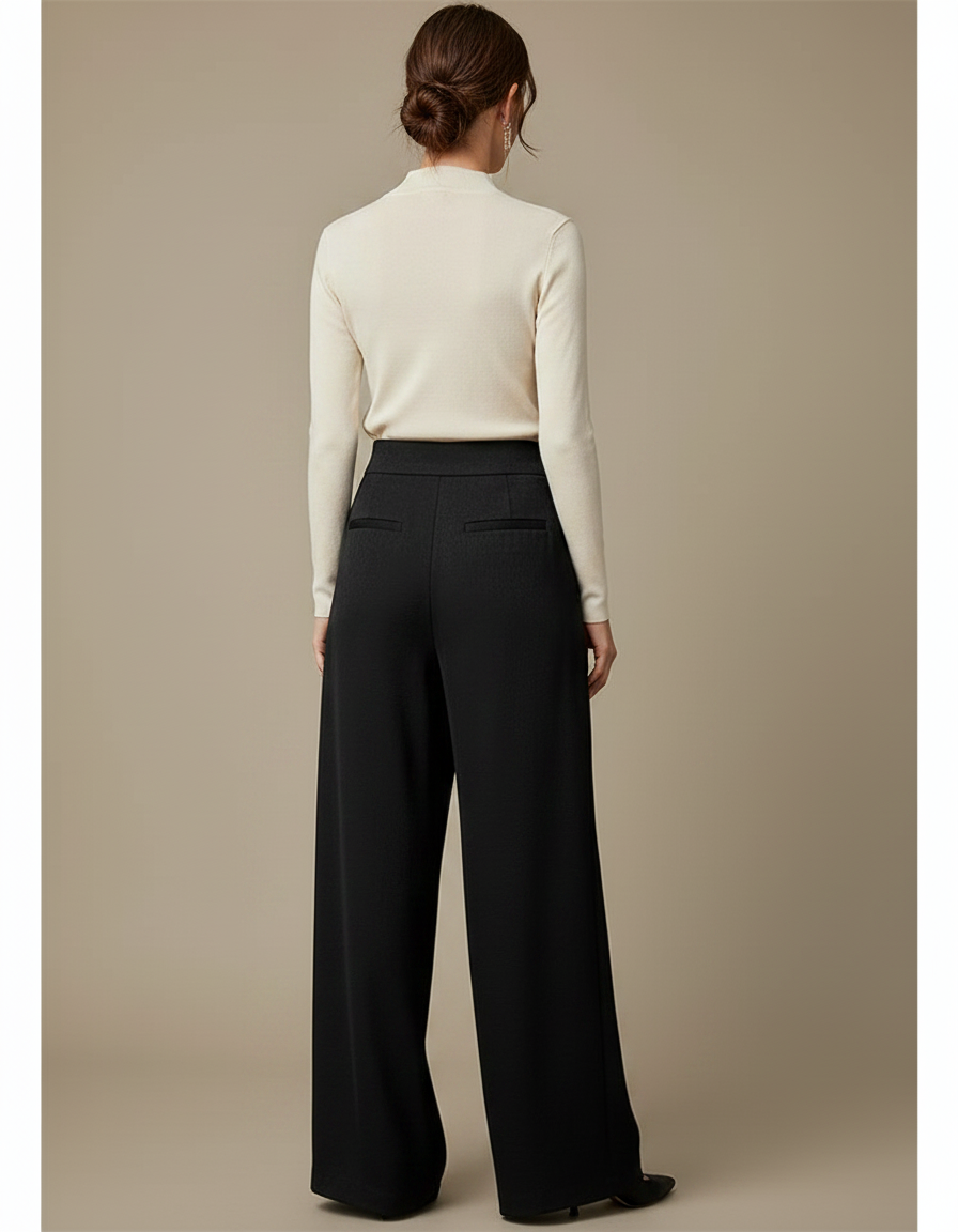 Pantalon À Pince Noir Fluide Ample Élégant - Viscose - vue 2