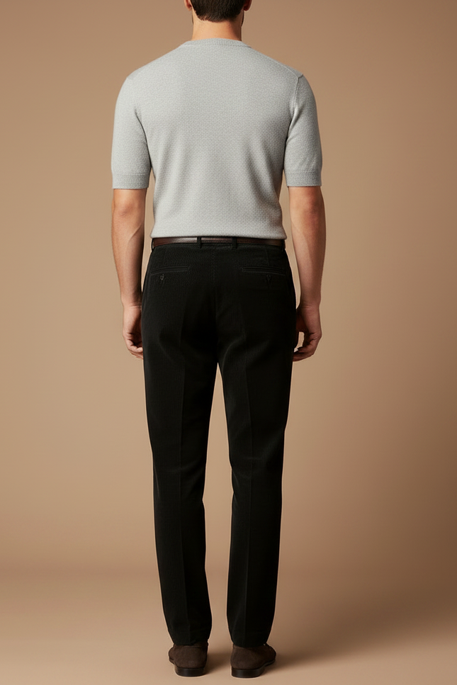 Pantalon À Pince Noir Côtelé Ample Plissé Coton - Cordé - vue 2