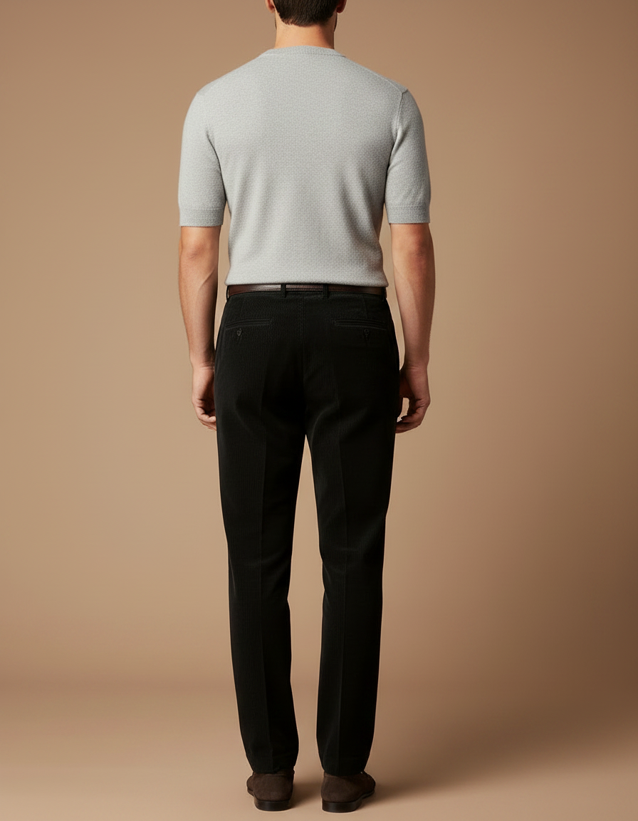 Pantalon À Pince Noir Côtelé Ample Plissé Coton - Cordé - vue 2