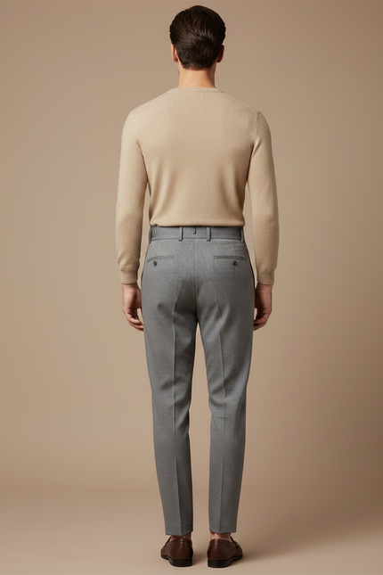 Pantalon À Pince Gris Plissé Ceinturé Élégant Homme - Laine - vue 2