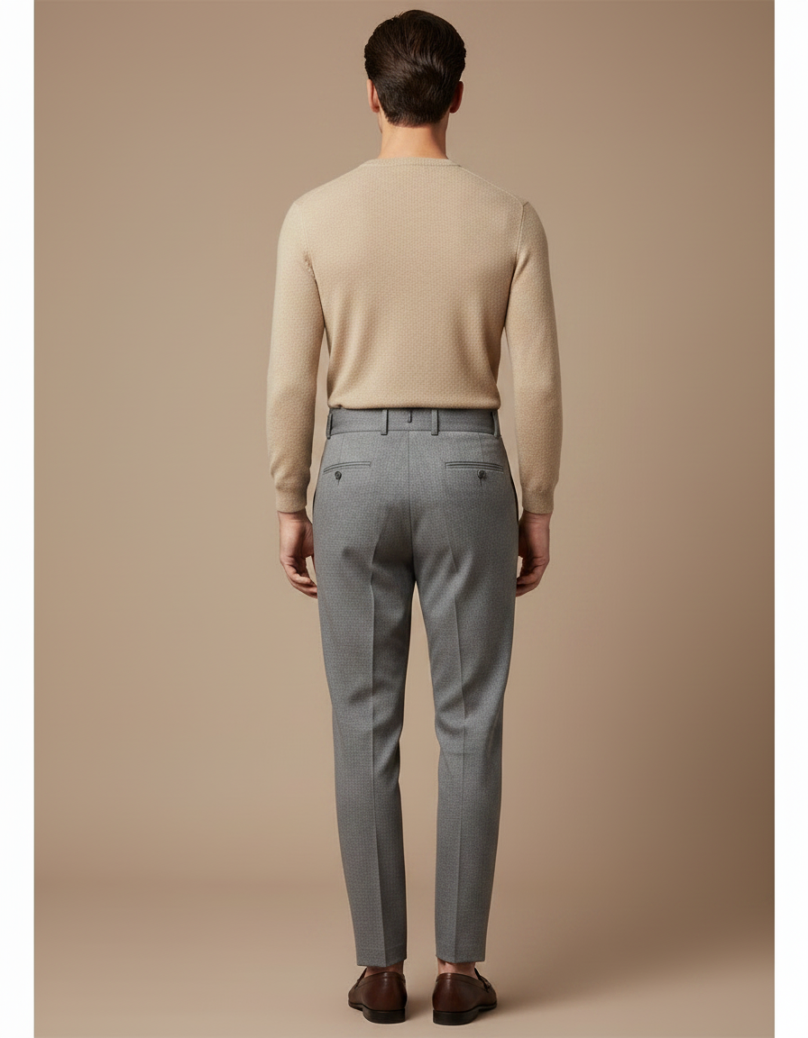 Pantalon À Pince Gris Plissé Ceinturé Élégant Homme - Laine - vue 2