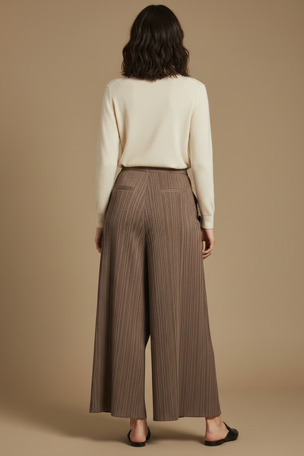 Pantalon À Pince Plissé Marron Ample Irrégulier Élégant - Polyester - vue 2
