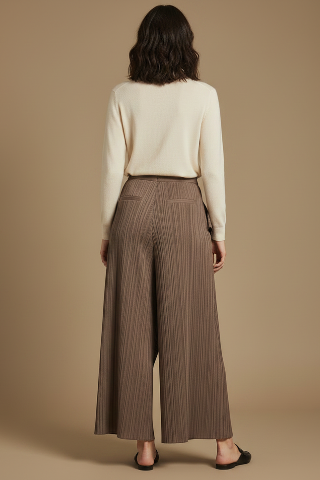 Pantalon À Pince Plissé Marron Ample Irrégulier Élégant - Polyester - vue 2