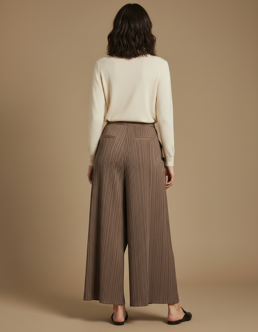 Pantalon À Pince Plissé Marron Ample Irrégulier Élégant - Polyester - vue 2