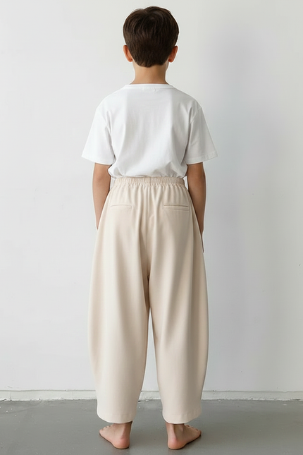 Pantalon À Pince Beige Ample Coton Décontracté - vue 2