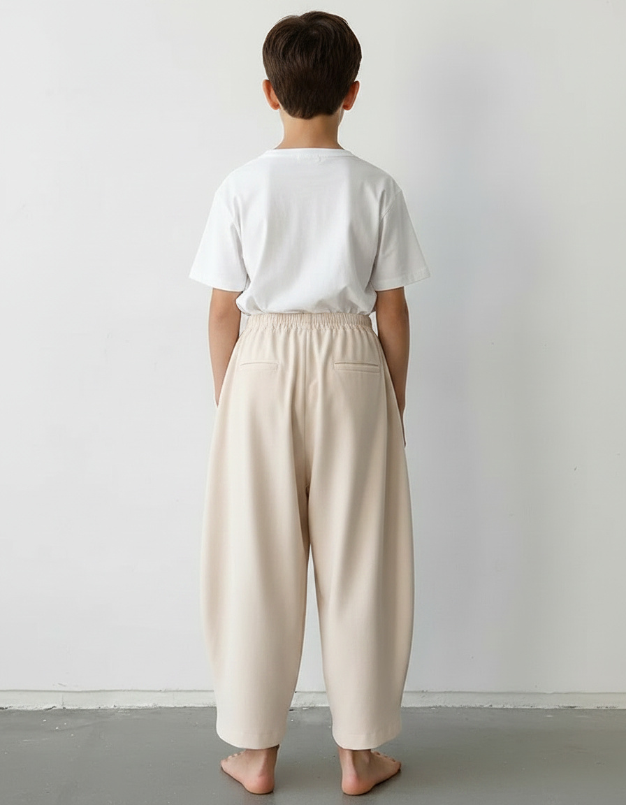 Pantalon À Pince Beige Ample Coton Décontracté - vue 2