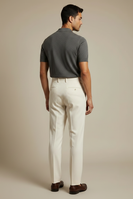 Pantalon À Pince Crème Plissé Droit Élégant Décontracté - Beige Gabardine - vue 2