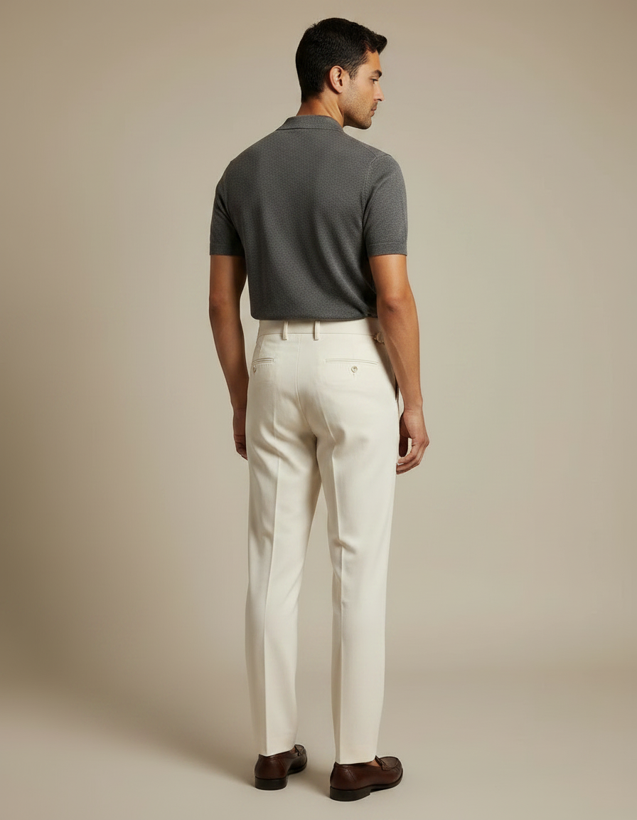 Pantalon À Pince Crème Plissé Droit Élégant Décontracté - Beige Gabardine - vue 2