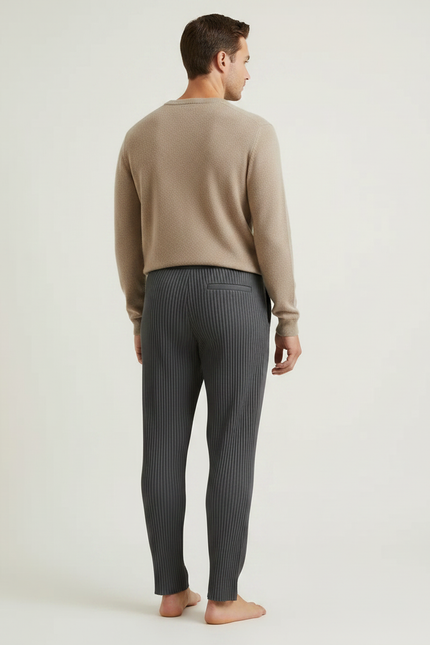 Pantalon À Pince Gris Plissé Droit Casual Homme - Maille - vue 2