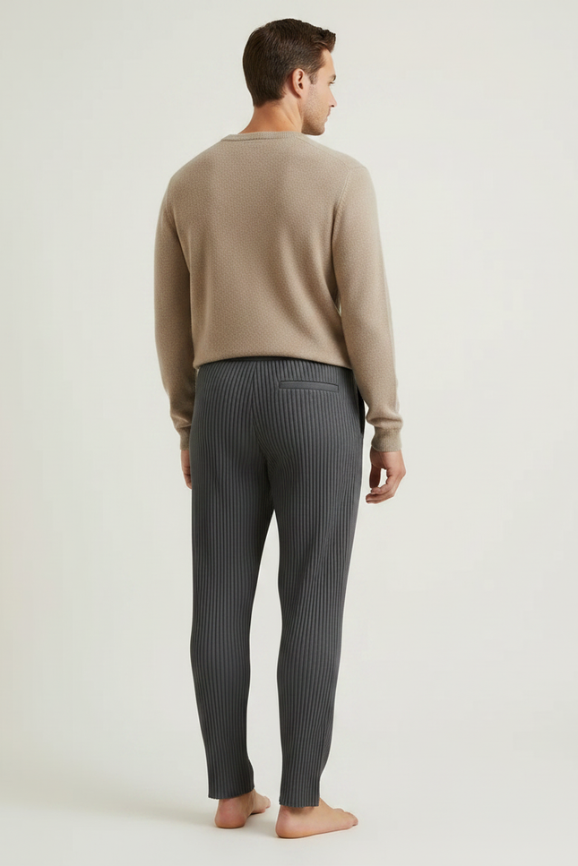 Pantalon À Pince Gris Plissé Droit Casual Homme - Maille - vue 2