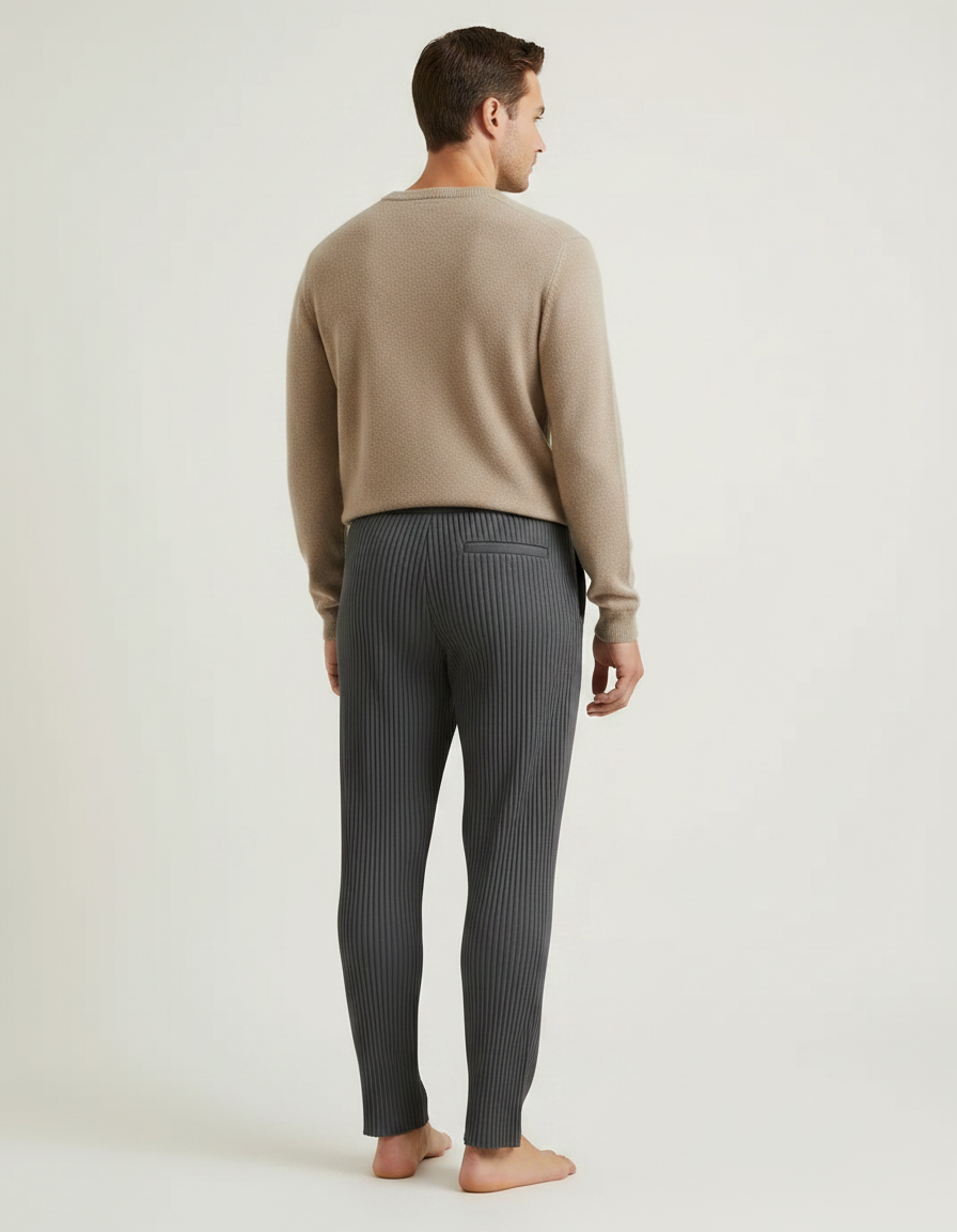 Pantalon À Pince Gris Plissé Droit Casual Homme - Maille - vue 2