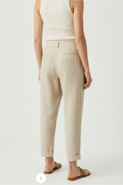 Pantalon À Pince Beige Lin Ample Décontracté Femme - vue 2