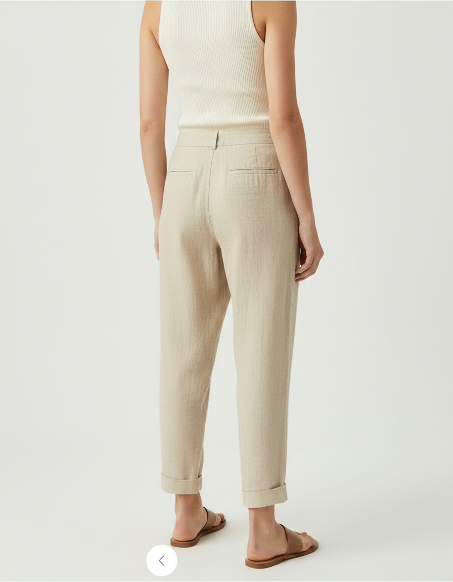 Pantalon À Pince Beige Lin Ample Décontracté Femme - vue 2