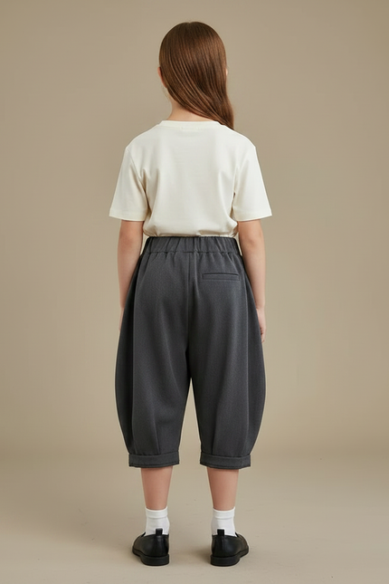 Pantalon À Pince Gris Plissé Ample Enfant Décontracté - Viscose - vue 2