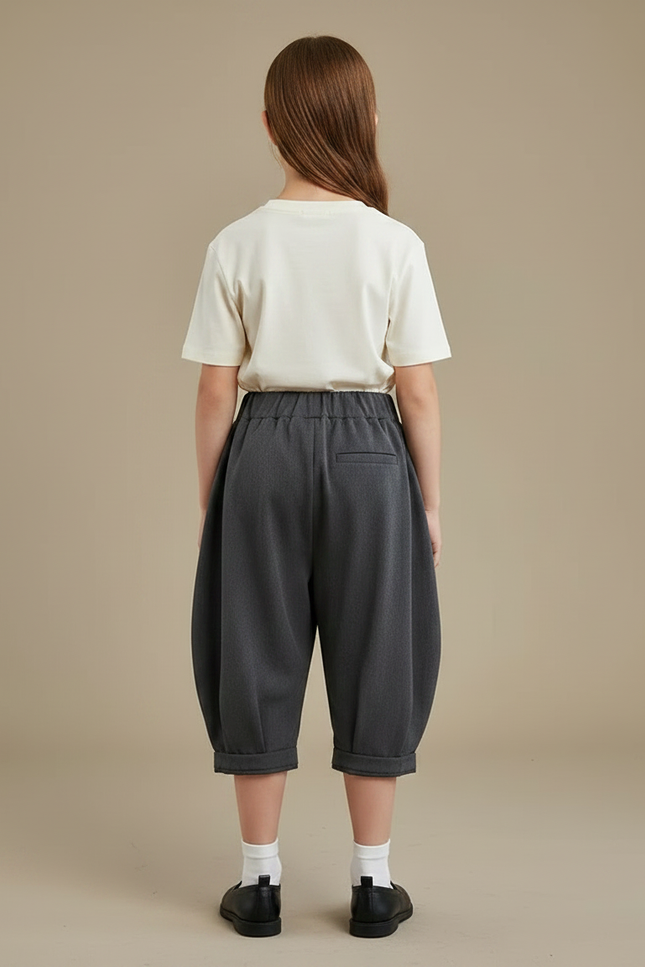 Pantalon À Pince Gris Plissé Ample Enfant Décontracté - Viscose - vue 2