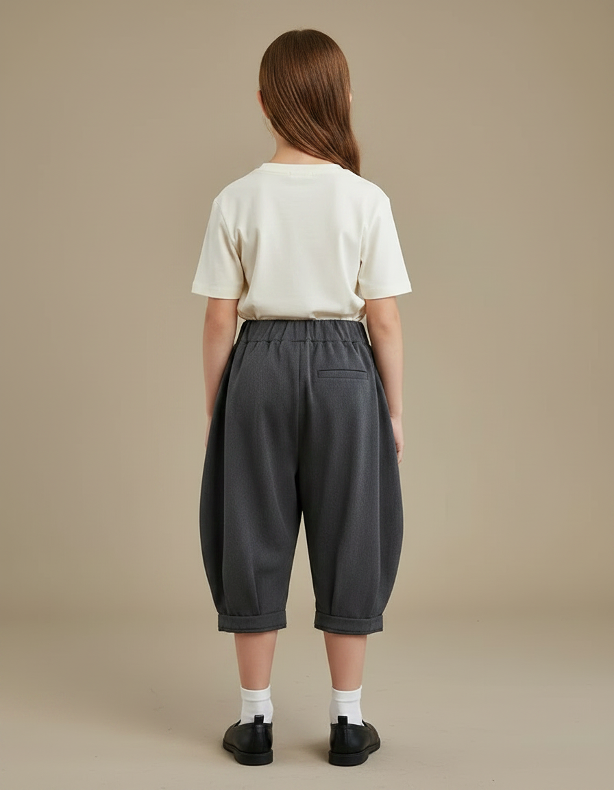 Pantalon À Pince Gris Plissé Ample Enfant Décontracté - Viscose - vue 2