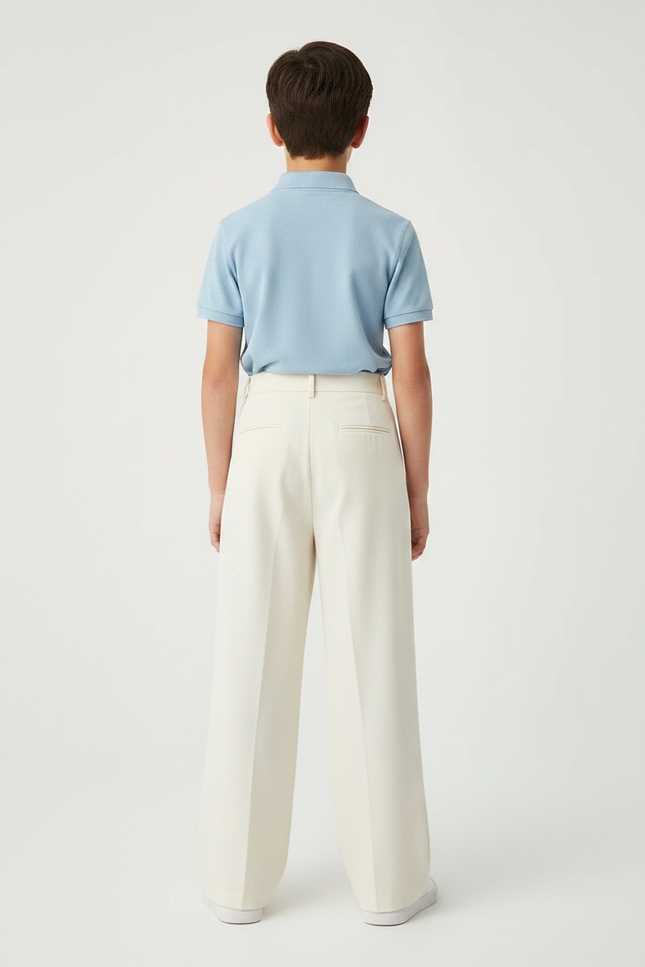 Pantalon À Pince Crème Ample Plissé Décontracté - Beige Polyester - vue 2