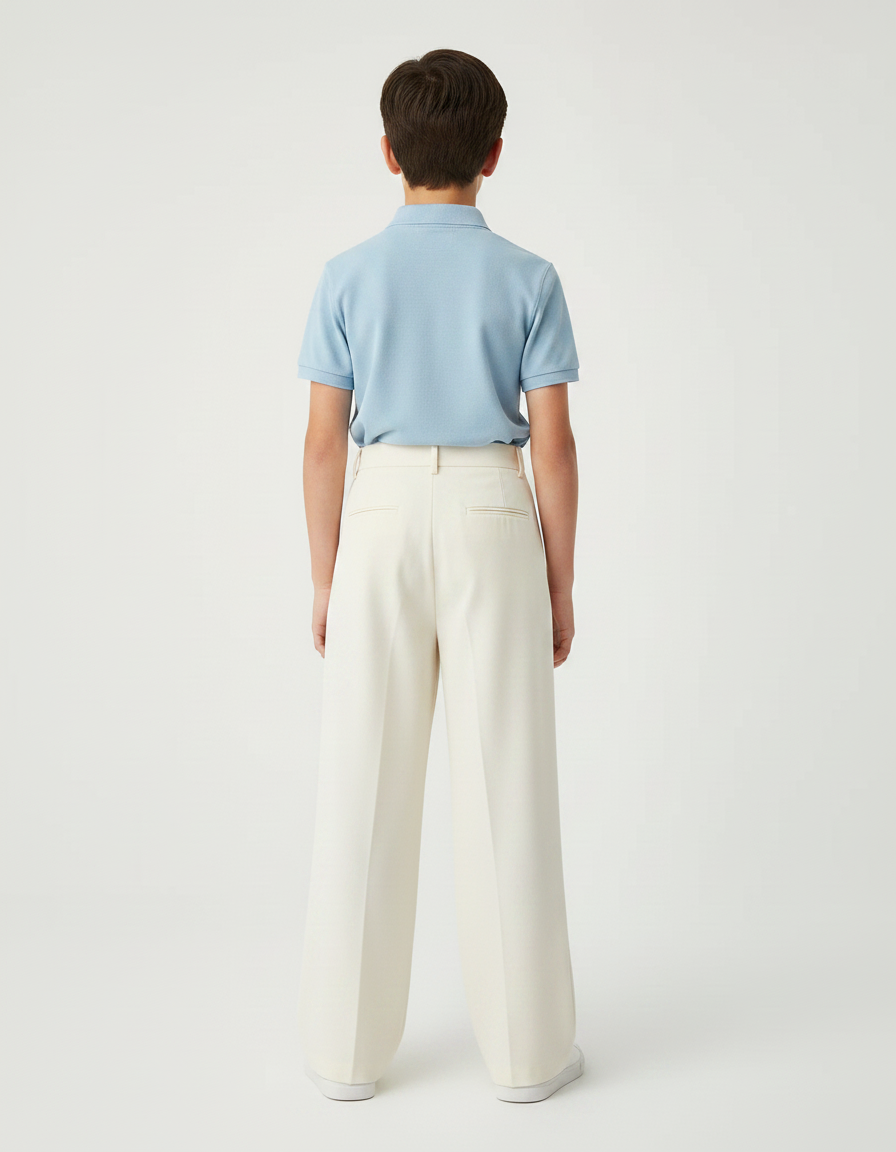 Pantalon À Pince Crème Ample Plissé Décontracté - Beige Polyester - vue 2