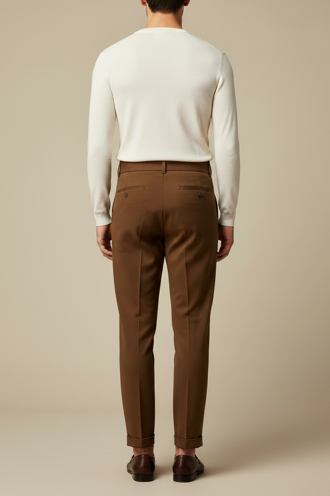 Pantalon À Pince Marron Plissé Taille Haute Élégant Homme - Gabardine - vue 2