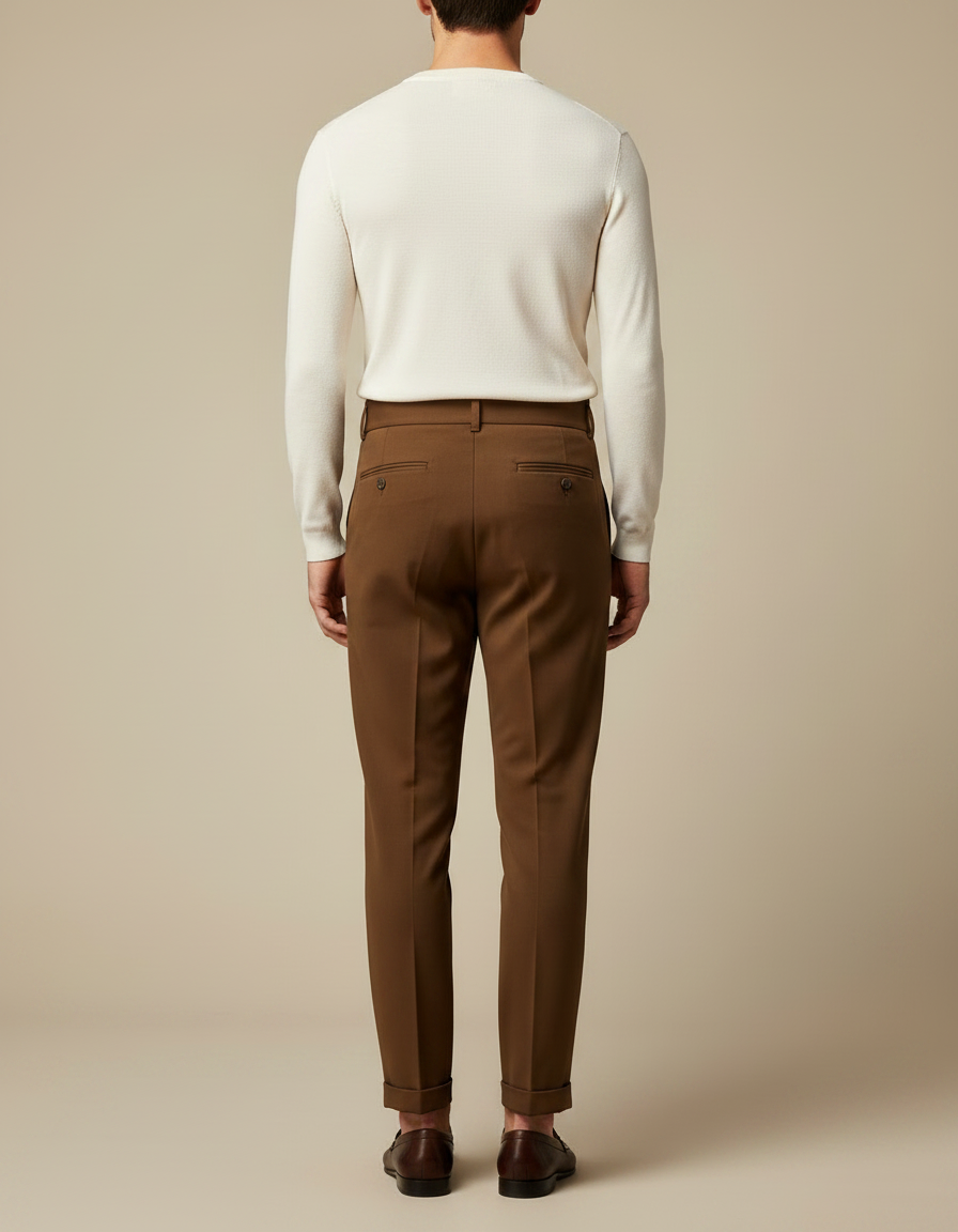 Pantalon À Pince Marron Plissé Taille Haute Élégant Homme - Gabardine - vue 2