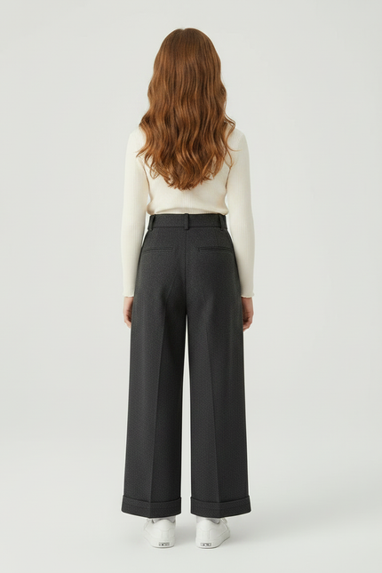 Pantalon À Pince Gris Foncé Laine Ample Plissé - vue 2