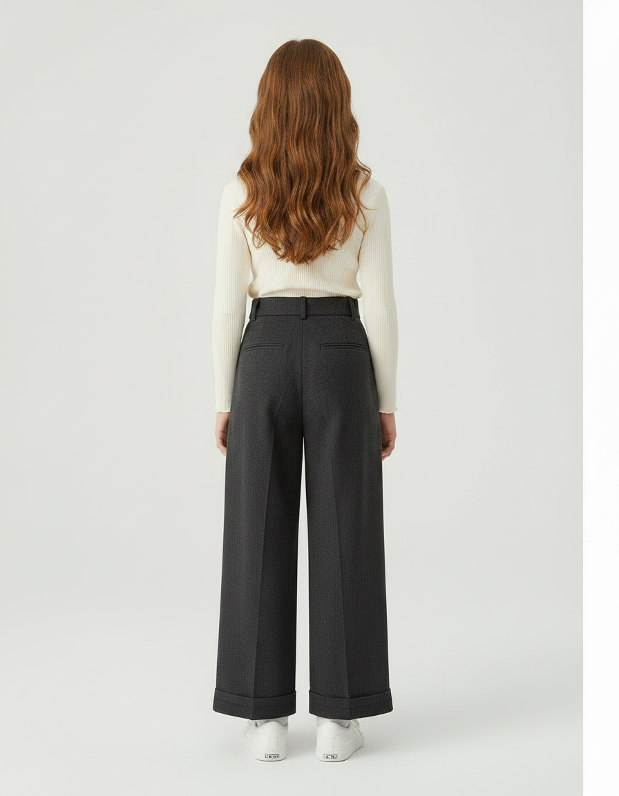 Pantalon À Pince Gris Foncé Laine Ample Plissé - vue 2