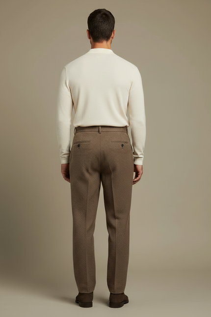 Pantalon À Pince Marron Tweed Plissé Droit Homme - vue 2