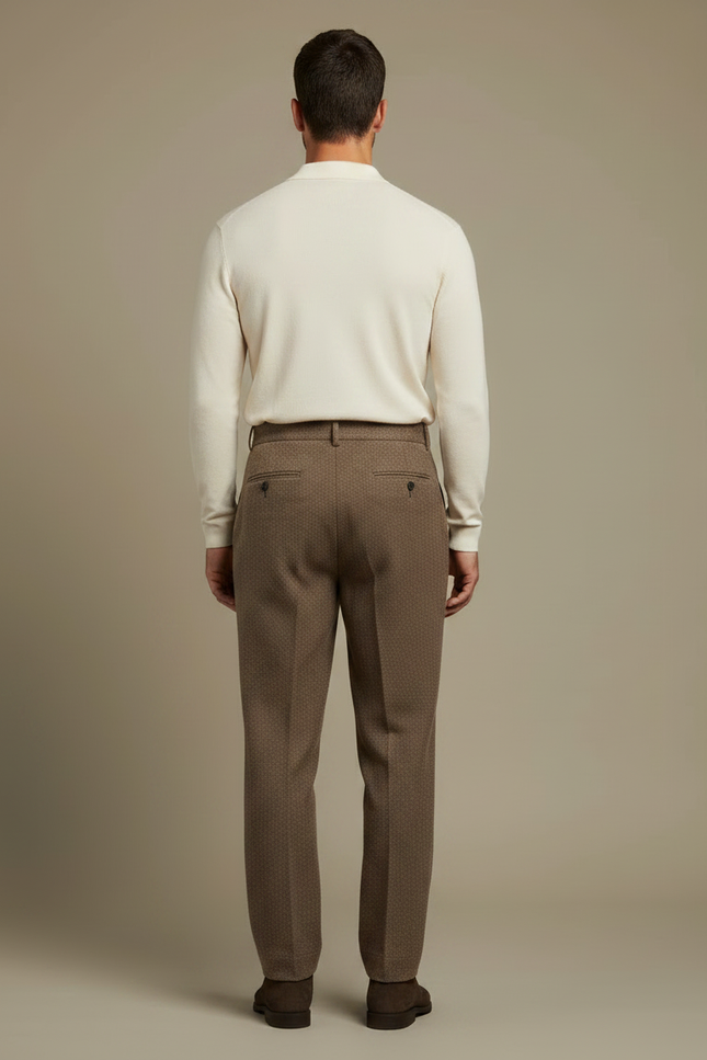 Pantalon À Pince Marron Tweed Plissé Droit Homme - vue 2