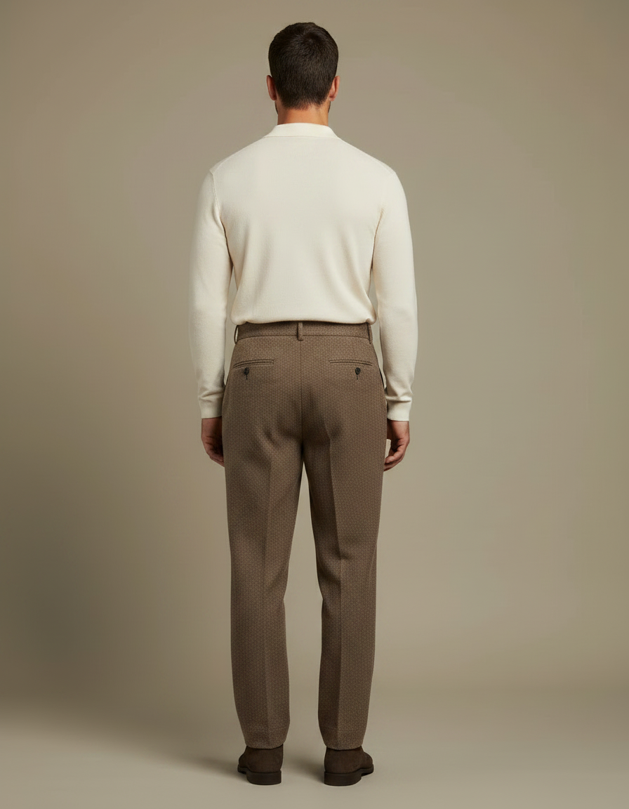 Pantalon À Pince Marron Tweed Plissé Droit Homme - vue 2