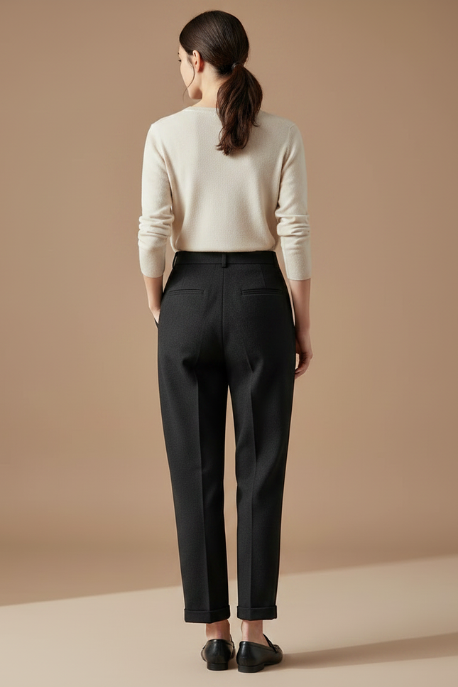 Pantalon À Pince Noir Droit Chaud Décontracté - Laine - vue 2