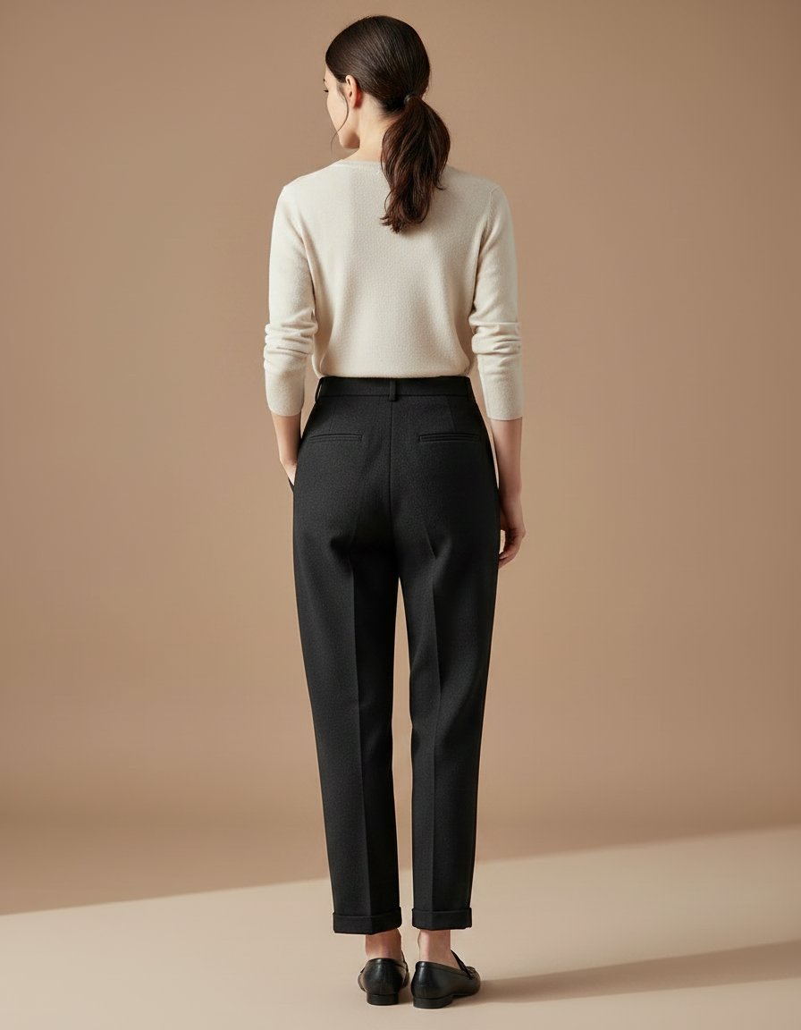 Pantalon À Pince Noir Droit Chaud Décontracté - Laine - vue 2