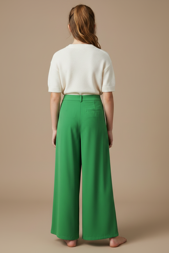 Pantalon À Pince Vert Plissé Fluide Taille Haute - Viscose - vue 2