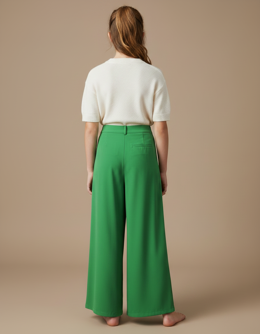 Pantalon À Pince Vert Plissé Fluide Taille Haute - Viscose - vue 2