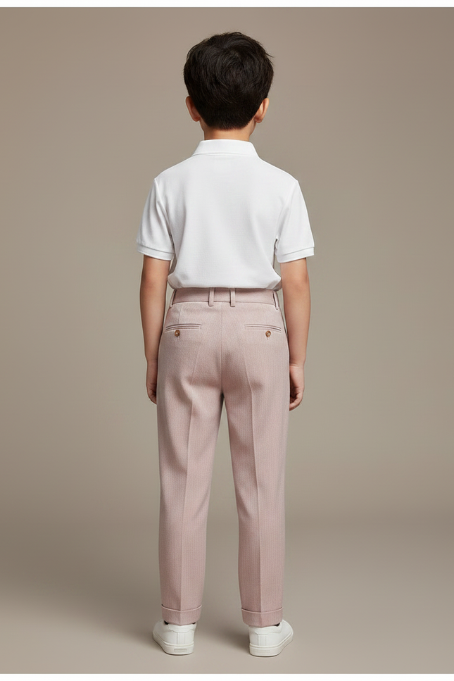 Pantalon À Pince Rose Poudré Plissé Droit Garçon Élégant - Gabardine - vue 2