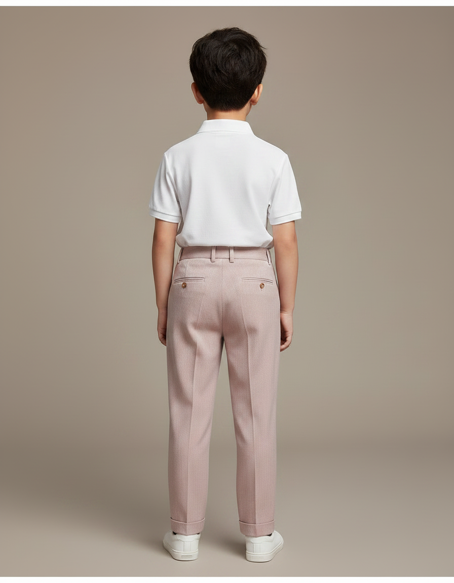 Pantalon À Pince Rose Poudré Plissé Droit Garçon Élégant - Gabardine - vue 2