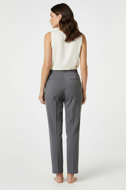 Pantalon À Pince Gris Plissé Taille Haute Épuré - Gabardine - vue 2