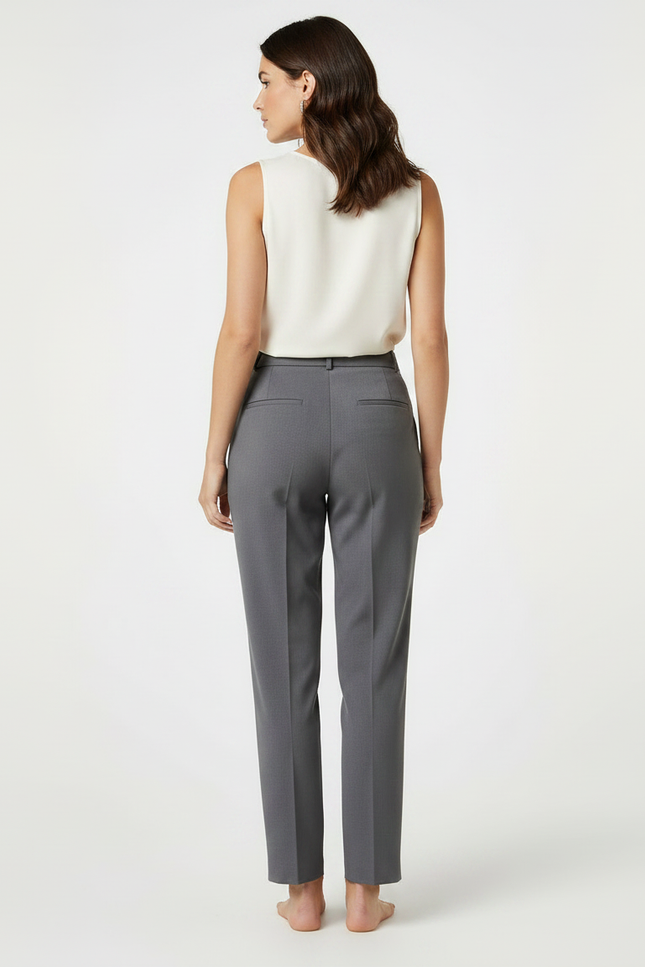 Pantalon À Pince Gris Plissé Taille Haute Épuré - Gabardine - vue 2